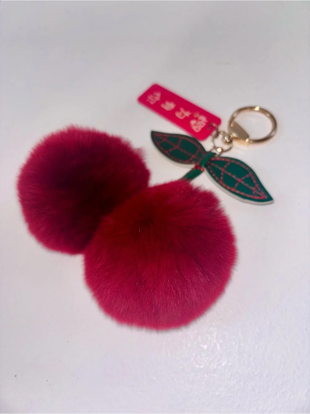 Fuzzy Cherry Bag Charm Keychain Japanese Tag Kawaii Y2K Harajuku